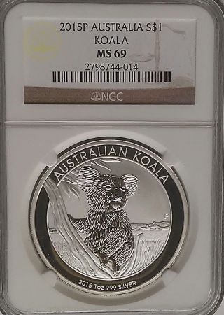 Ngc 2015 - P Australia Koala Bear $1 Dollar Coin Ms69 Silver 1oz.  999 Perth photo