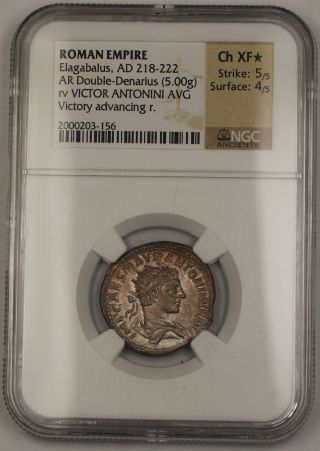 218 - 222 Roman Empire Ar Double Denarius Ancient Silver Coin Ngc Ch Xf Star photo