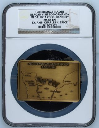 Reagan Visit To Normandy/ Amb Charles H Price Medal 1984 Ngc 65 Bn W/ Box Rare photo