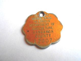 Vintage 1984 Il Department Agriculture Sangamon County Rabies Vaccine Dog Tag photo