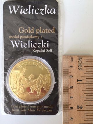 Gold Plated Souvenir Medal From Salt Mine Wieliczka In Polnad Polska photo