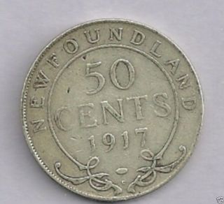 1917 C Newfoundland 92.  5 Silver 50 Cent Low Mintage 375.  560 photo