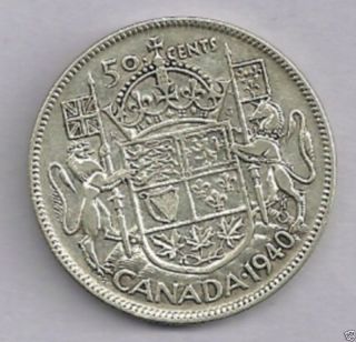 1940 Canada 80 Silver 50 Cent Wwii Coin photo