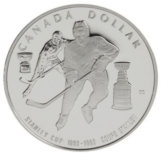 1993 $1 Stanley Cup 100th Anniversary Sterling Silver Proof Dollar Hockey Coin photo
