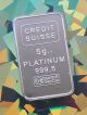 5 Gram Platinum Liberty Credit Suisse Bar.  9995 Pure 027326 Platinum photo 1