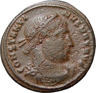 Constantine I The Great Two Soldiers Authentic Roman Coin Rare Thessalonica photo