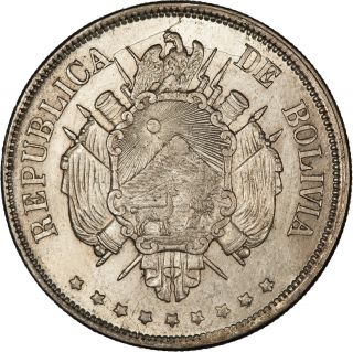 Bolivia 1872 Boliviano (crown) Lustrous Unc photo