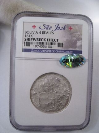 Bolivia 161x Silver 4 Reales - Sao ' Jose Shipwreck - Ngc Shipwreck Effect Grade2 photo