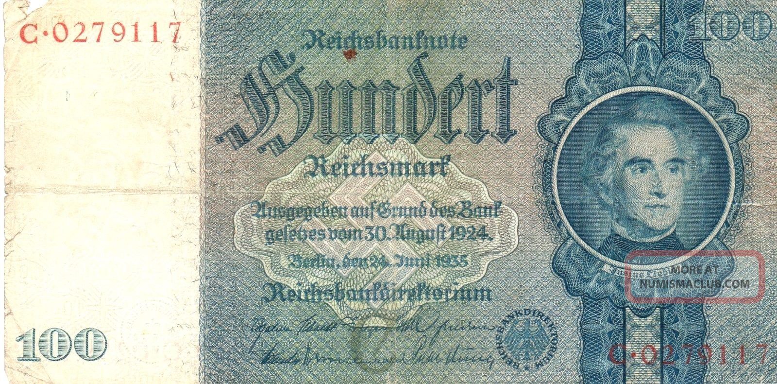 Xxx - Rare German 100 Reichsmark Third Reich Nazi Banknote From 1935 Europe photo