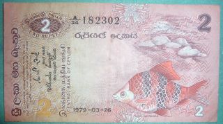 Ceylon Sri Lanka 2 Rupees Note From Animals Series,  P 83,  Issued 26.  03.  1979 photo