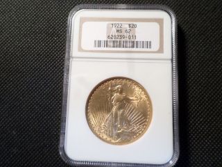 1922 $20.  00 Gold St Gaudens Ngc Ms 62 1 Oz.  No.  620239 - 011.  Look photo