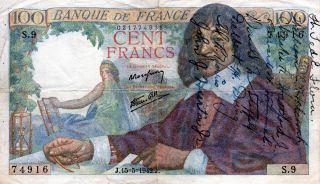Antigue Bank Note Of Francia,  Disrepair, .  Of 100, .  It Presents Breaks, . photo