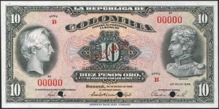 Colombia 10 Pesos Oro Specimen 1938 P342s Choice Uncirculated photo