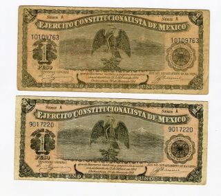 2 Circulated Ejercito Constitutionalista De Mexico Revolution Banknote photo