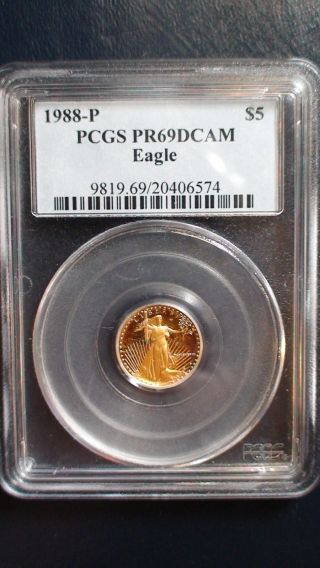 1988 P $5 Gold Eagle Pcgs Pr69dcam Deep Cameo Pf Proof Tenth Ounce 1/10 Oz Coin photo