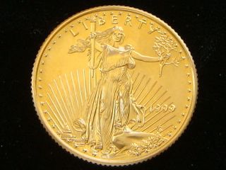 1999 Gold American Eagle Coin,  1/4 Ounce Fine Gold,  Unc.  $10 Dollar photo