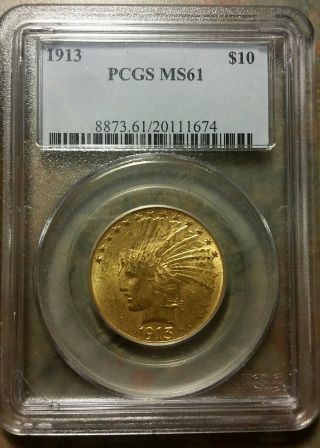 1913 Us Gold $10 Indian Head Eagle - Pcgs Ms61 photo