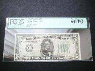 $5 1934 A Chicago Federal Reserve Choice Unc Bu Note Pcgs 64 Ppq photo