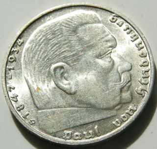 Third Reich Silver Coin 2 Reichsmark 1939 D.  625 Silver photo