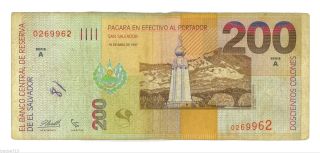 El Salvador Banknote 200 Colones Pick 152 Circulated F/vf 1997 Series A photo
