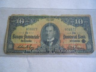 1936 - 10 Ten Dollar Banknote/bill Provincial Bank Of Canada Rare - Provinciale photo