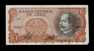 Chile Banknote 10 Escudos Nd A21 Pick 143 F - Vf. photo