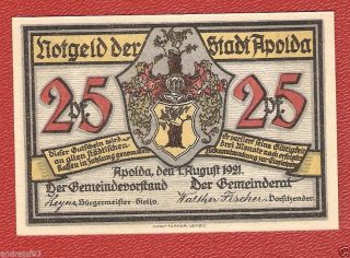 Germany Apolda 25 Pfennig D 1921 Banknote Notgeld Uncirculated Combine photo