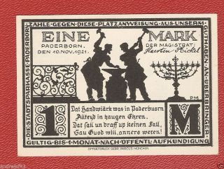 Germany Paderborn Kirche 1 Mark Mk Banknote Notgeld Uncirculated Munchen Busdorf photo