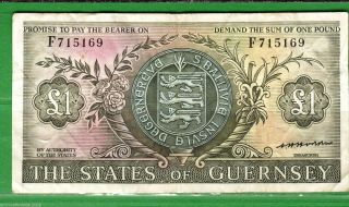 Guernsey - Nd (1969 - 75) States Of Guernsey £1 Pound P44 Vf photo