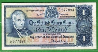 Scotland - 29.  02.  1968 The British Linnen Bank £1 Sterling P169a Vf,  /axf photo