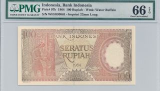 P - 97b 1964 100 Rupiah,  Bank Of Indonesia,  Pmg 66 Epq photo