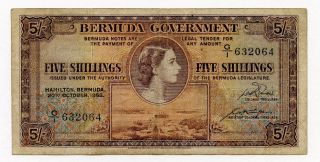 Bermuda 1952 Five Shillings Banknote Queen Elizabeth Rare Oop Note photo