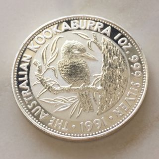1991 Silver Australia $5 Kookaburra 1 Oz Coin Gem Uncirculated - Perth photo