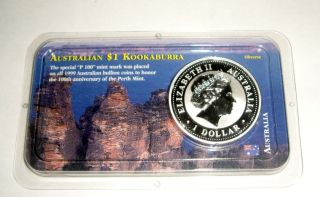 1999 Australian $1 Kookaburra P100 Perth 1 Oz.  Silver Coin photo