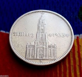 5 Mark German Silver Coin Ww2 1934 A Garrisonkirche Third Reich Reichsmark photo