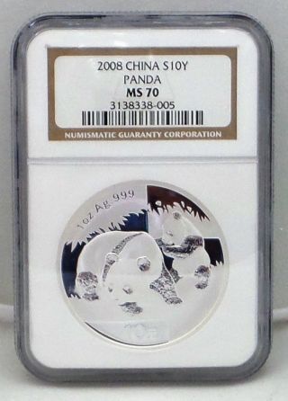 2008 China 1 Oz Silver Panda 10y Ngc Ms70 State 70 photo