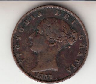 1857 Queen Victoria Half Penny (1/2d) Copper Coin From Great Britain photo