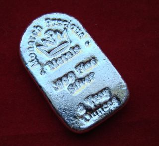 Solid Silver Bar 2 Troy Oz Monarch Hand - Poured Tombstone Top Arch Usa.  999 Bu photo