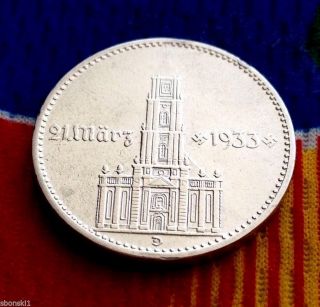 Wwii 2 Mark German Silver Coin 1934 D Garrisonkirche Third Reich Reichsmark 5 photo