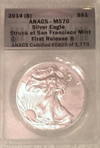 2014 - W Anacs Graded And Certified Sp70 Satin Finish Silver Eagle 1086 Of 1649 photo