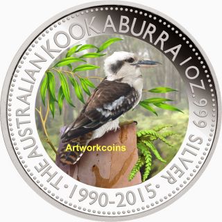 2015 1oz Silver Australian Kookaburra (forest) Coin,  With Easel And Air - Tite photo