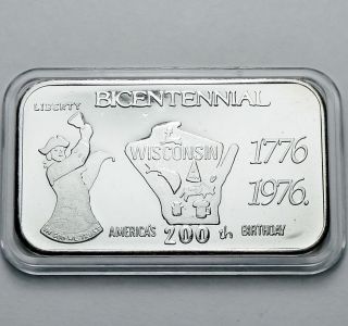 Isic Wisconsin Bicentennial 1 Troy Oz.  999 Fine Silver Art Bar Isic - 19 Rare photo