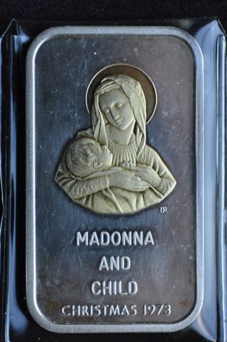 1973 Madonna And Child Christmas Art Bar Colonial.  999 Silver Troy Oz photo