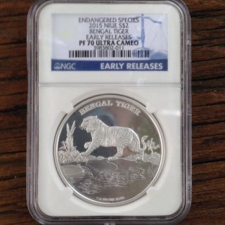 2015 $2 Silver Niue Endangered Species Bengal Tiger Ngc Pf70 Ultra Cameo photo
