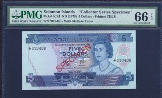 Solomon Islands Nd (1979) 5 Dollars Specimen Note P - 6cs1 Pmg 66 Epq photo
