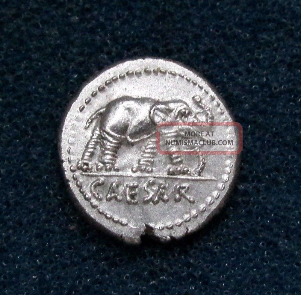 Ancient Roman Silver Elephant Denarius Coin Of Julius Caesar - 49 Bc Coins: Ancient photo