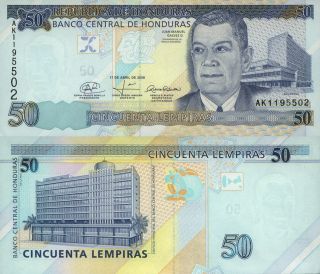 Honduras 50 Lempiras P94b (2008) - Galvez/central Bank/p94b Unc photo