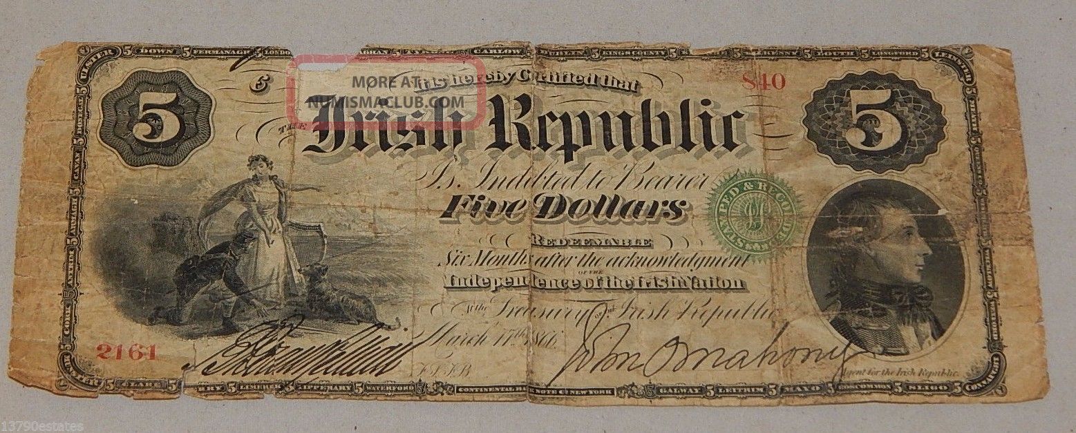 1866 Ireland $5 National Promissory Note - Pick S101 Europe photo
