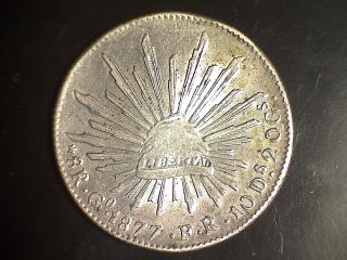 1877 Mexico Guanajuato 8 Reales,  Go F.  R.  Circulated, photo