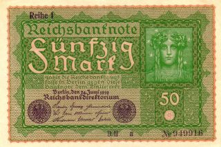 Xxx - Rare 50 Reichsmark Weimar Banknote From 1919 Nearly Unc photo